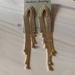 Simulated Diamond Long Earrings for Women, CZ Crystal Statement Dangle Studs